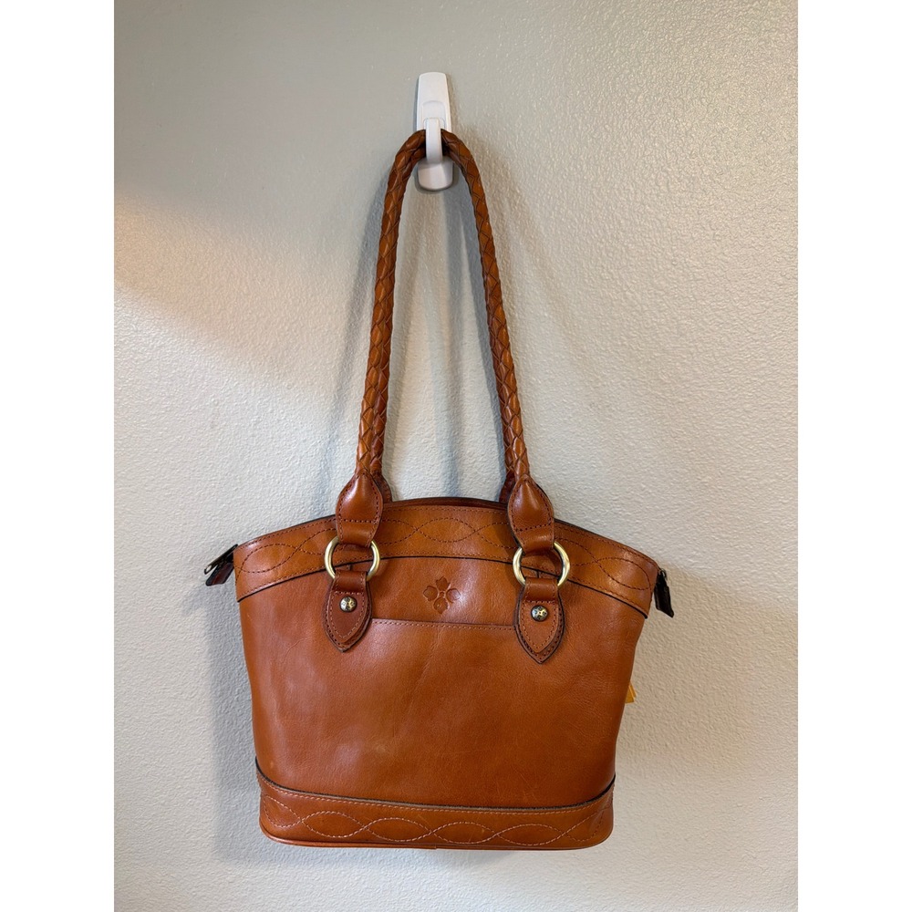 Patricia Nash Leather Shoulder Bag Women Medium Tan Gold Tooled Floral Tassel - Picture 8 of 9